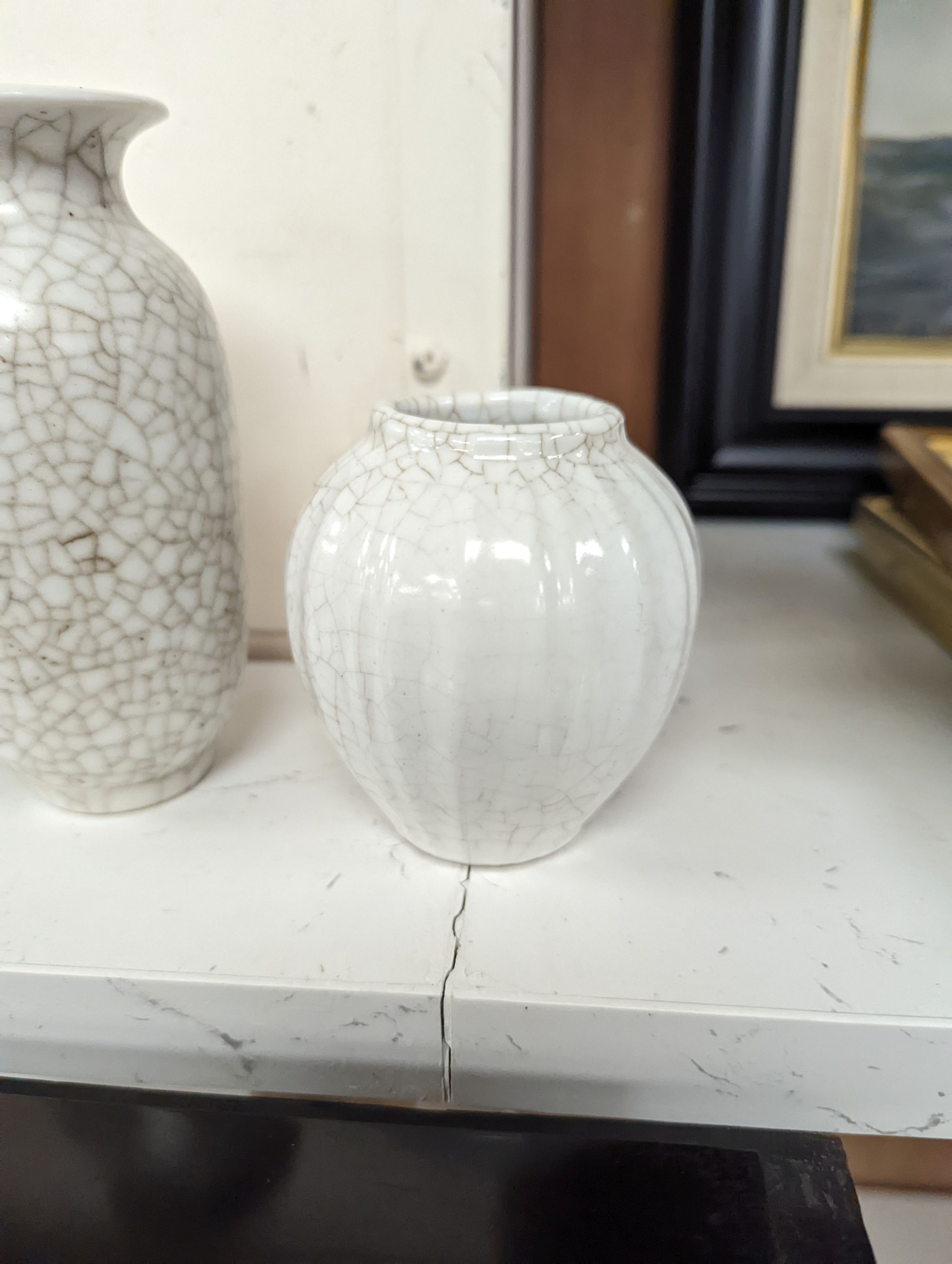 Four Chinese crackle glaze vases, tallest 16 cms high.